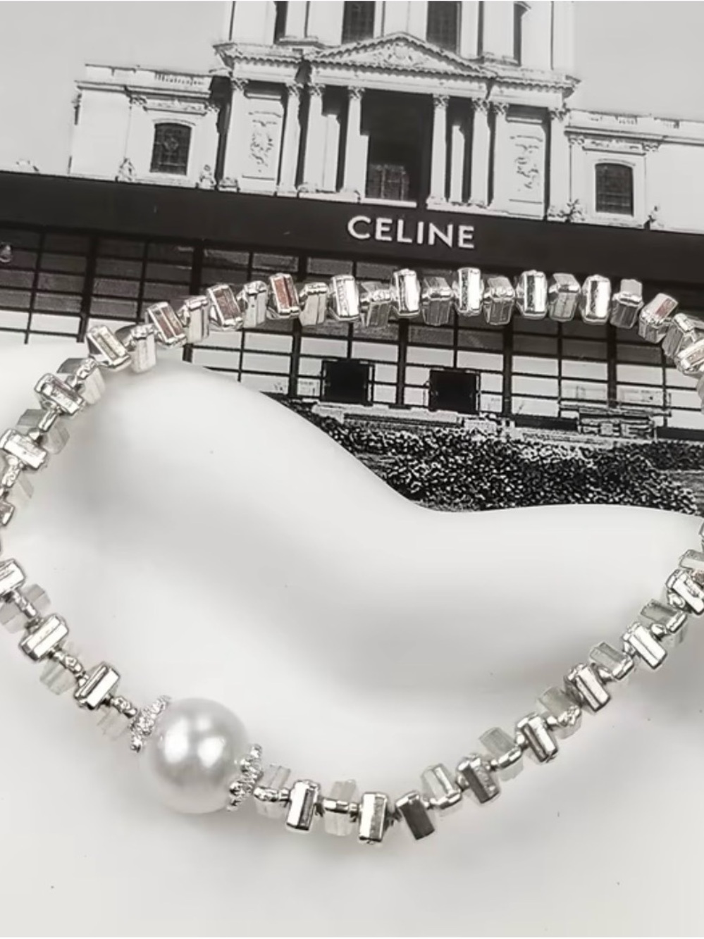 Celine Silver Pearl Beaded Necklace
